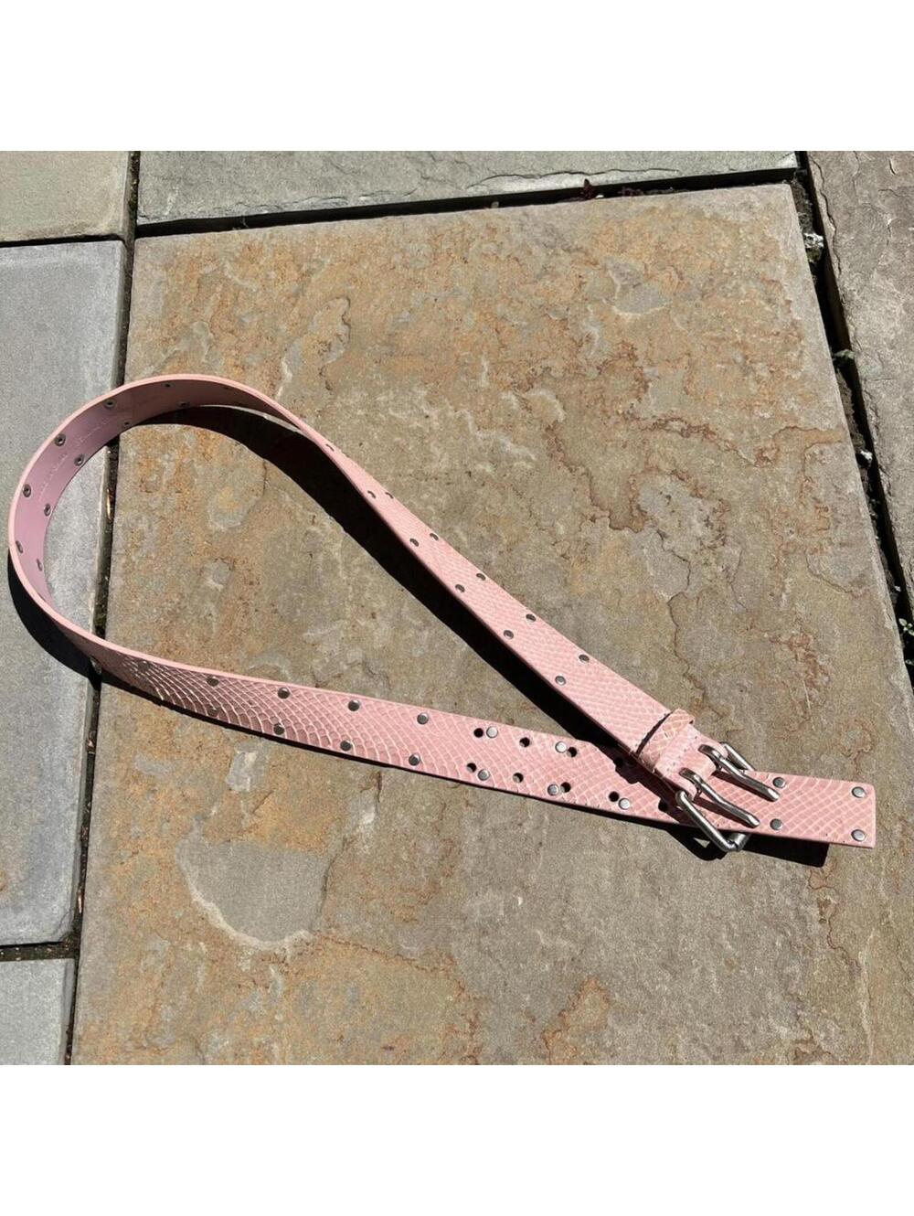 Y2K Neo-Vintage Pink Snake Riveted Leather Double Prong Belt